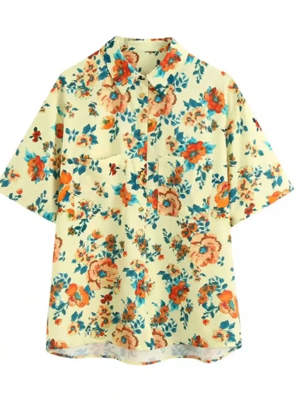ZARA yellow floral silky button down top - Picture 2 of 8